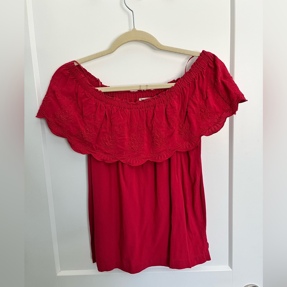 Loft red off-the-shoulder top with embroidery detail